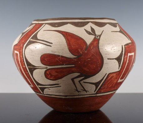 Zia Polychrome Pottery "Bird Jar" by Kathy Pino,: Zia Polychrome Pottery "Bird Jar" by Kathy Pino, Talented Sister of Seferina Bell, Signed.. c. 1970. Dimensions: 6 in. tall x 8 & 1/2 in. diameter.