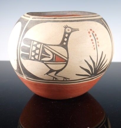 Santo Domingo Figural Polychrome Pottery Bowl by Robert: Santo Domingo Figural Polychrome Pottery Bowl by Robert Tenorio Dimensions: 5 & 7.8 in. high x 7 & 1/4 in. diameter.
