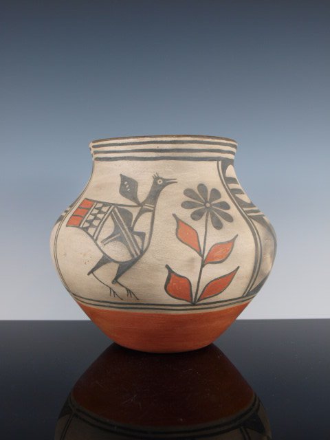 Santo Domingo Figural Polychrome Pottery Jar by Robert: Santo Domingo Figural Polychrome Pottery Jar by Robert Tenorio Dimensions: 7 in. high x 7 & 3/4 in. diameter.