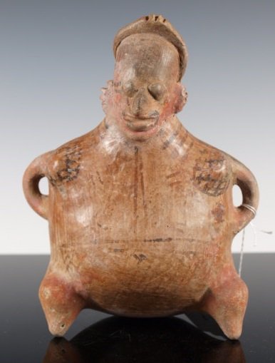 Pre-Columbian Jalisco fat woman figure 200 BC: Pre-Columbian Jalisco, Mexico fat woman polychrome figure 200 BC - 200 AD. Wearing jewelry and painted designs. 7.5 inches tall. Private CA. Collection obtained in 1950's Guaranteed authentic