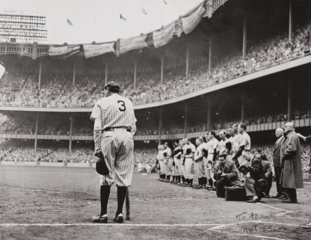 NAT FEIN Babe Bows Out, 1948 Ex-Christie's NY: NAT FEIN (American, 1914-2000) Babe Bows Out, 1948 Gelatin silver, printed later 10 x 12-3/4 inches (25.4 x 32.4 cm) Signed and inscribed in the image on the recto 'To Frank' in ink. An iconic photogr