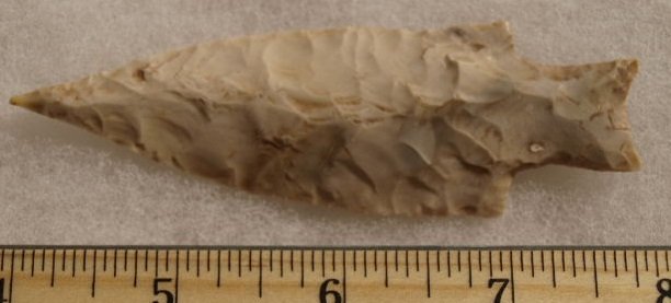 Stermer Papered Texas Oakalla point: Stermer Papered Texas Oakalla point made from Edwards Plateau chert 3 7/8 inches long. Late Archaic period, a rare type papered by Ben Stermer at Western Typology. Points, arrowheads and knives in thi
