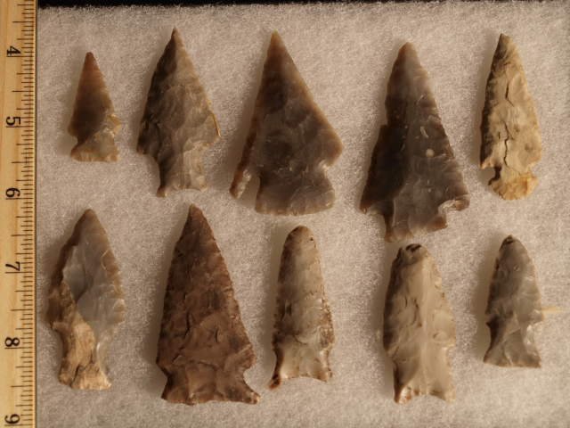 Central Texas 10 points Stermer: Central Texas 10 points along with San Jacintos, Pedernales and others all Edwards Plateau chert. Late Archaic period . Estate of John Koehler personally field collected by Mr. Koehler in 1940's - 195
