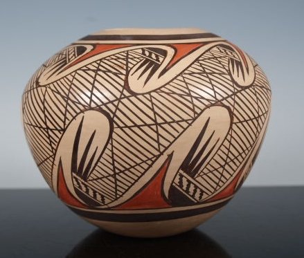 Hopi Jar by Adelle Nampayo: Native American Jar with bird wing design with fine line detail. Signed "Adelle Nampayo" 4.5" dia. X 4" height.