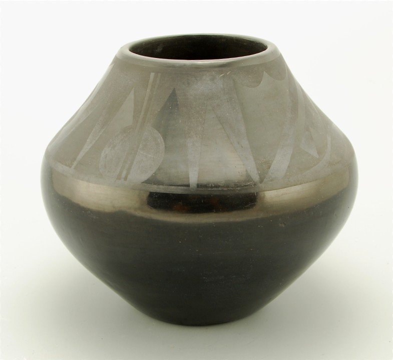 Tonita Roybal San Ildefonso Pottery: Native American Black-on-black bowl signed Tonita, circa 1920's, 6.5" h x 6.75" w.