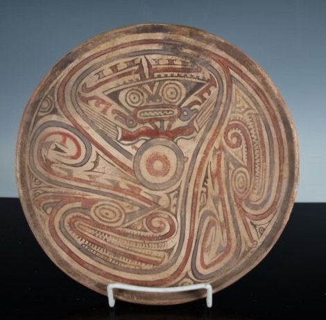 Panamanian Decorated Fruitera: Pre-Columbian Central America and the Caribbean - Panama Culture or Country: Maracas type, Panama. Period: Ca. 800-1200 A.D. Size: 5â€H. x 10-1/4â€W. Description: Polychrome decorated pottery ex