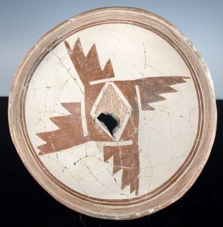 Mimbres red on white bowl *One week left*: Native American New Mexico, Mimbres Mogollon Period: 900AD - 1100AD Size: 9 1/2 inches diameter 4 1/2 inches tall