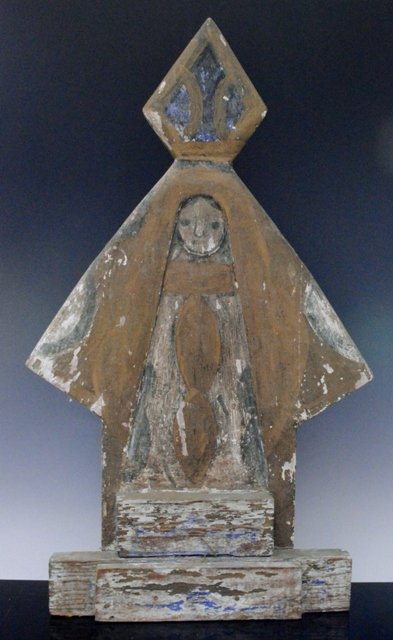 Large antique wooden roadside Santo: 24 inches tall painted front and back, appears Mexican