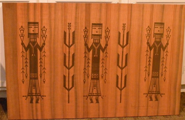 Silkscreen art Yei on cloth, Hopi Manfred Suoenkewa: Silkscreen art Yei on cloth, Hopi Manfred Suoenkewa, done in 1974 signed lower right. Unframed on streatcher. 40 inches x 25.75 inches. May requier third party shipping