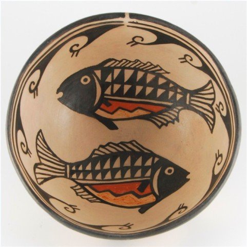 Robert Tenorio Santo Domingo Bowl: Bowl with fish painted as design. Signed by Robert Tenorio. 8.25”w x 3.5”h