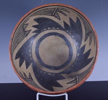 Large, Ancient Gila, polychrome bowl: Gila polychrome Salado branch Period: 1350 – 1600 AD Size: 10.75 inches diameter 5.5 inches tall