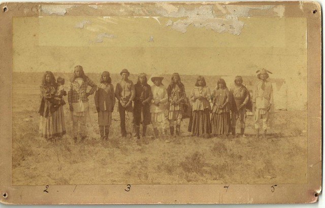 APACHE KID’S BROTHER CURLY, JIM KINNEY, AND CAN-EL-HAA: "APACHE KID’S BROTHER CURLY, JIM KINNEY, AND CAN-EL-HAA AS PRISONERS - ca. Oct. 12, 1890. Fantastic, original image with identical “Willard M. Burleson” rank, and confinement date of “March 21