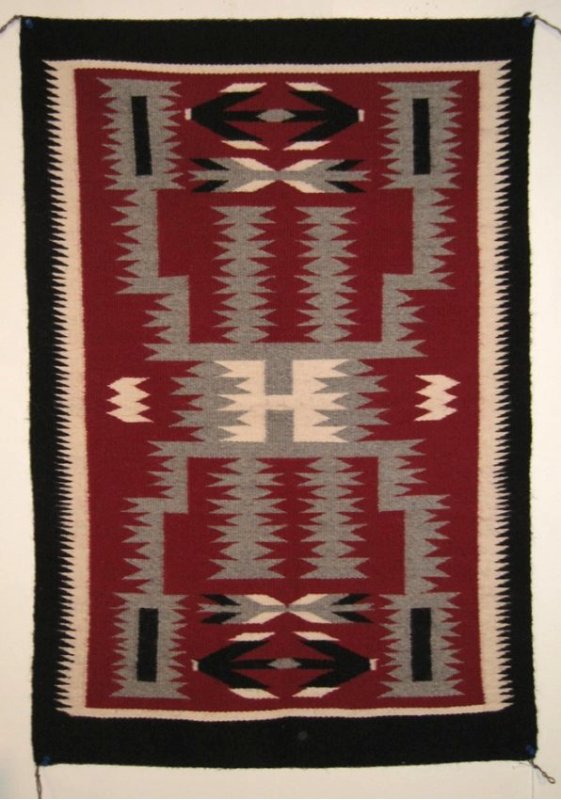 Navajo Rug, Storm Pattern, Ganado/Western Reservation: Navajo Storm Pattern rug, contemporary, Ganado/western reservation. Purchased in the 1980's. Origin: Native American / American Indian. Dimensions: 24.5" x 36".