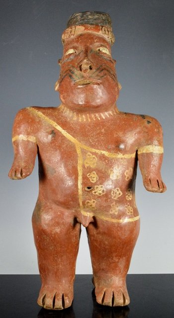 Very Large Pre-Columbian Jalisco Standing Warrior: Culture: Pre-Columbian Classification: Mexico Western Coast, Jalisco Date: 200 BC - 200 AD