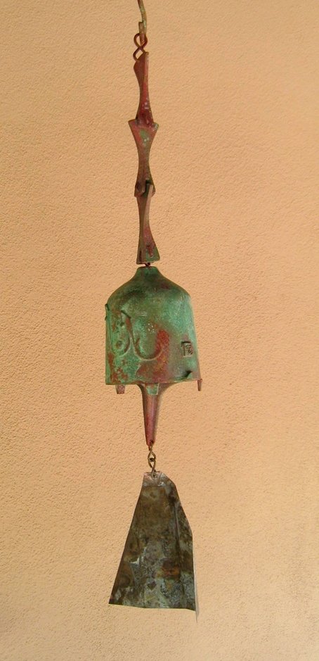 Vintage Paulo Soleri Bronze Windbell, Cosanti /: Sculptural, mid-century bronze windbell designed by Paolo Soleri. Handmade, with original artwork on the surface of the bell - a one-of-a-kind piece (no two Soleri windbells have ever been made alike)