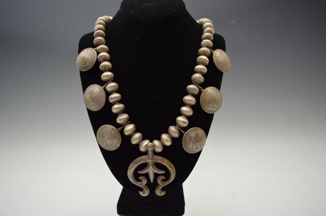 Navajo Coin Silver Squash Blossom Necklace (1 of 5)