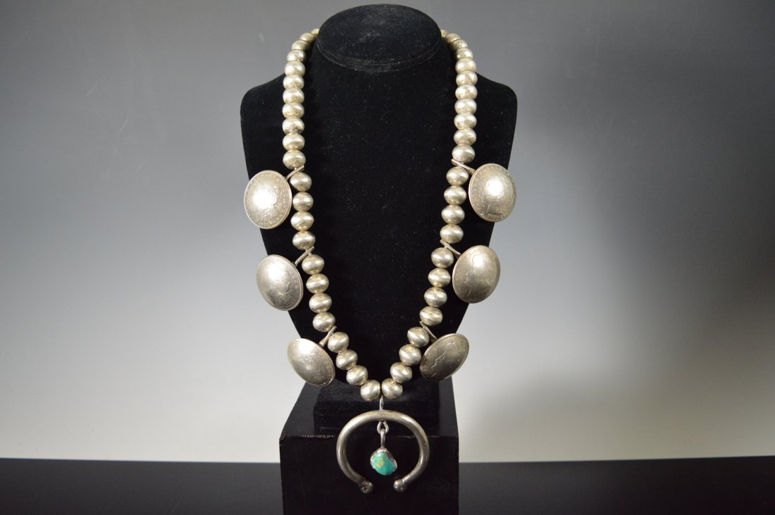 Navajo Coin Silver Squash Blossom Necklace (1 of 6)
