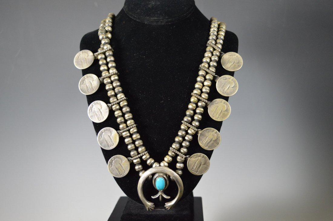 Navajo Coin Silver Squash Blossom Necklace (1 of 5)