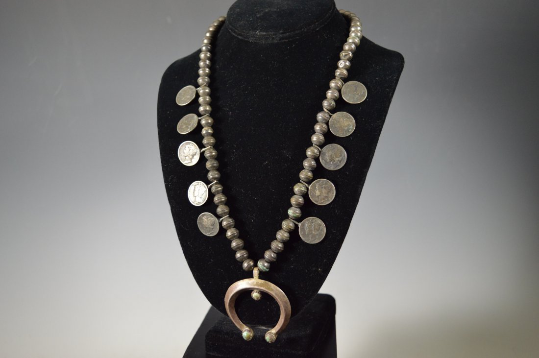 Navajo Coin Silver Squash Blossom Necklace (1 of 5)
