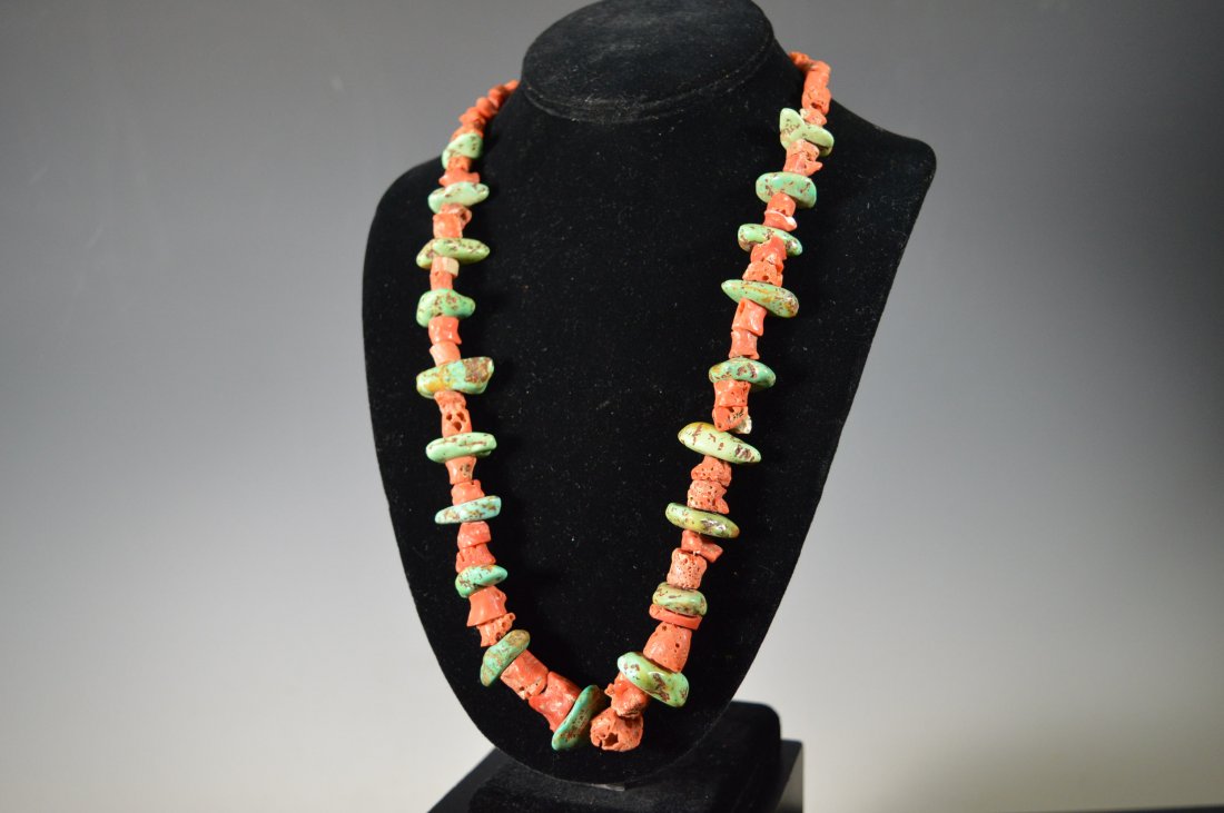 Santo Domingo Nugget Necklace - Turquoise and Coral (1 of 3)