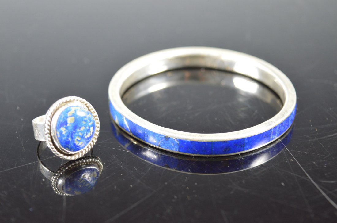 Silver and Lapis Bangle and Ring Set (1 of 4)