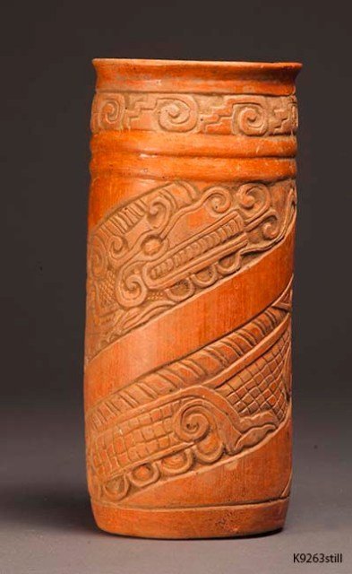 Important Maya Carved Cylinder Published: Culture: Pre-Columbian Classification: Classic Mayan Date: 600 AD - 850 AD