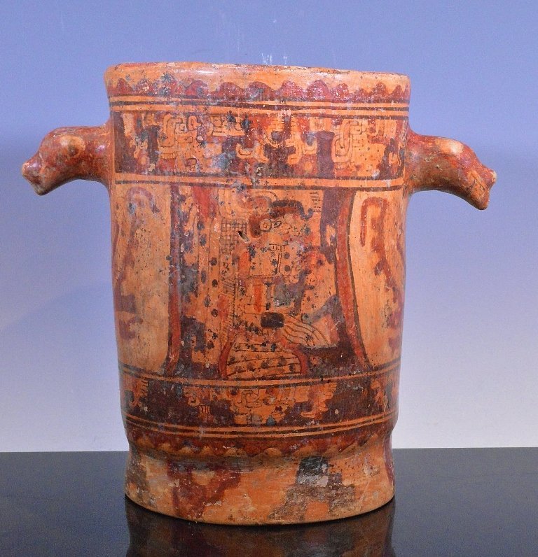 Large Mayan Polychrome Vulture headed vase (1 of 9)