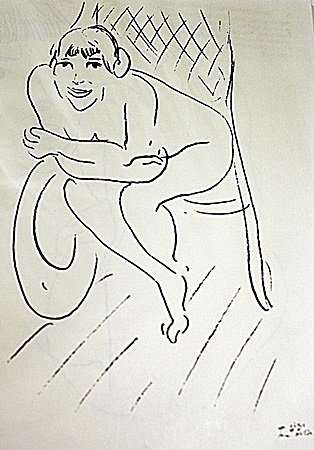 LITHOGRAPH BY ARTIST HENRI MATISSE: LITHOGRAPH BY HENRI MATISSE, BEARING THE SIGNATURE TITLED "NU AU ROCKING CHAIR", CIRCA 1914 . Size Approx. 14 x 11 In. Matisse’s discovery of his true profession came about in an unusual manner. Fol