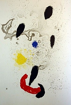 By Joan Miro Original Signed Lithograph- "Ceramiques: Lithograph, By Joan Miro, bearing the Signature, from - "Ceramiques Monumentales". Miro was the son of a watChmaking father and a goldsmith mother, he was exposed to the arts from a very young age. Th