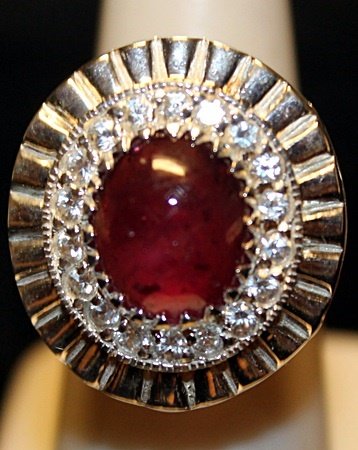 Fancy Ruby with White Sapphires Sterling Silver Ring.: Fancy Ruby with White Sapphires Sterling Silver Ring. Gemstones twt approx. 7.5cts.