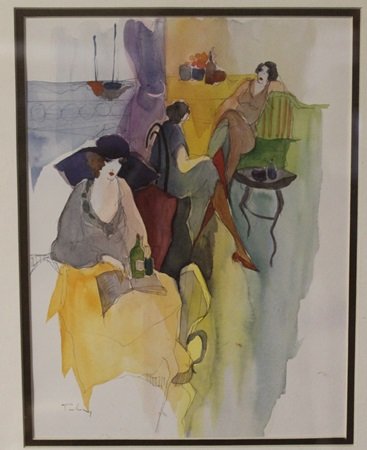 "BY THE SEA" by ITZCHAK TARKAY: Original, Watercolor Lithograph, Signed by the artist, Framed and Matted, Approximately 21 x 19 In.