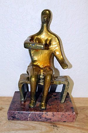 Henry Moore Original, Gold limited Edition Bronze: Attributed to Henry Moore bearing the signature and numbered bronze sculpture "SEATED WOMAN". layered gold, marble base, (if provided) is separate and may vary. Approx. size: 18"x10"x4". Comes with CO