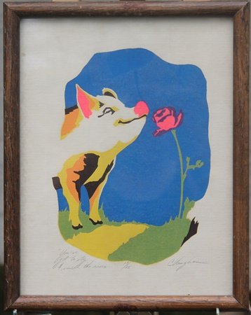 "You've Got To Stop & Smell The Roses" By C. Vaughan: Framed, Limited Edition, Lithograph, Signed by the artist, Approximately 12" x 9" In.