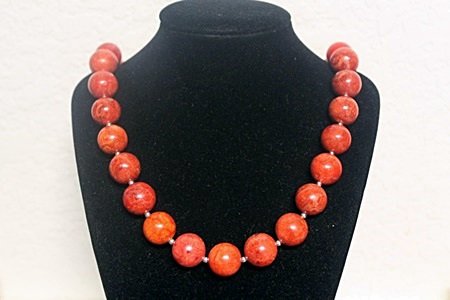 Beautiful Red Coral with SS Balls Necklace (1ZF): Beautiful Red Coral with Sterling Silver Balls Necklace (1ZF)