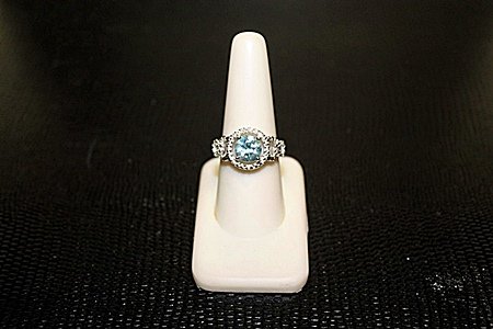 Lady's Beautiful White Gold over Silver London Blue: Lady's Beautiful White Gold over Silver London Blue Topaz & Diamond Ring. Topaz approx 3 cts, & Diamonds approx .25 VS1 Color G.