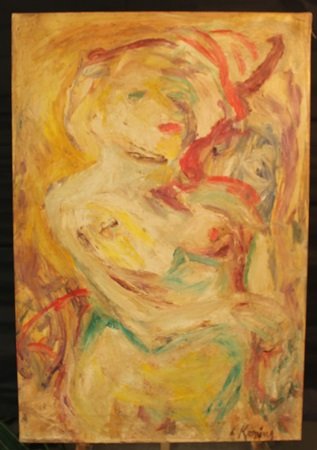 Acrylic Paint on Canvas by Willem De Kooning: Acrylic Paint on Canvas, Bearing a Signature by the Artist, Stamped by the Appraiser, Size Approx. 36 x 24 In.