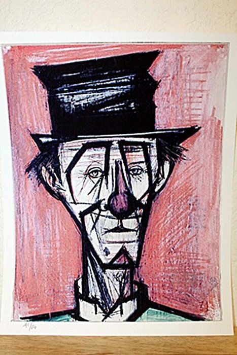 "Clown In Favorite Hat" By Bernard Buffet. (CC): Amazing Lithograph By Bernard Buffet. The French painter and graphic artist Bernard Buffet was born in Paris on July 10, 1929. The numerous self-portraits play an important role in his oeuvre. Besides