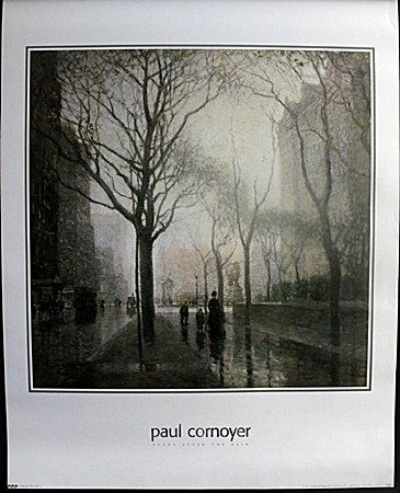 Fine Art Print "Plaza after the rain" by Paul Cornyer: Fine Art Print "Plaza after the rain" by Paul Cornyer, Size Approx. 28 x 22 In.