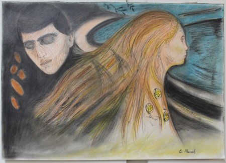 Pastel Painting on Paper by Edvard Munch: Hand Signed, Pastel Painting on Paper, Size Approx. 14" x 20" in.