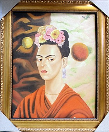 Oil Painting on Canvas - Frida Kahlo: Framed, Oil Painting on Canvas, Hand Signed by the artist, Size Approx. 29" x 24" in.