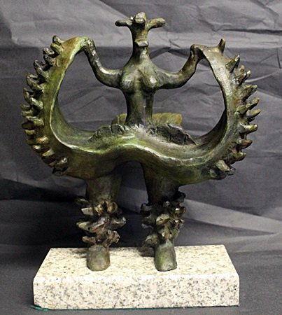 Patina Bronze Recast Sculpture After Jacques Lipchitz: Patina Bronze Recast Sculpture After Joan Miro. Limited Edition, Signed, size approx. 11 x 7 1/2 x 3 1/2 in.