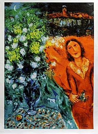 Giclee on Canvas After Marc Chagall: Giclee on Canvas After Marc Chagall; signed, size approx. 32" x 23" in.