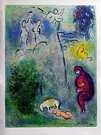 Giclee on Canvas After Marc Chagall: Giclee on Canvas After Marc Chagall; signed, size approx. 35 x 23 in.