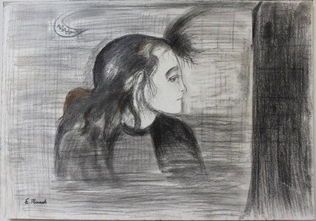 Drawing on Paper by Edvard Munch: Hand Signed, Drawing on Paper, Size Approx. 14" x 20" in.