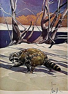 LITHOGRAPH "THE RACCOON" BY ARTIST FRANCIS LEE JAQUES: LITHOGRAPH IN THE MANNER OF FRANCIS LEE JAQUES BEARING THE SIGNATURE, TITLED "THE RACCOON" COMES WITH CERTIFICATE OF AUTHENTICITY, FRAMING AVAILABLE AT AN ADDITIONAL COST.