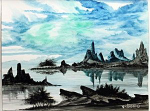 "Desert Blues" Original Oil Painting by William Verdult: Original, Oil Painting on Paper, Hand Signed by the artist, Size Approx. 22" x 28" in.