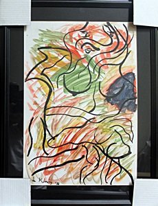 Woman - Oil Painting on Paper - Willem De Kooning: Professionally Framed, Hand Signed Oil Painting on Paper attributed to the Artist, Approximate Size: 25" X 19" Inches