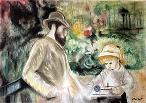 Pastel Drawing on Paper - Edouard Monet: Pastel Drawing on Paper, Hand Signed, Size Approx. 20" x 14" in.