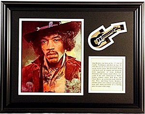 Jimi Hendrix Giclee with mini guitar: "Jimi Hendrix " Giclee with mini guitar, comes in Beautiful custom matt & frame, approx. dimension 15x18.