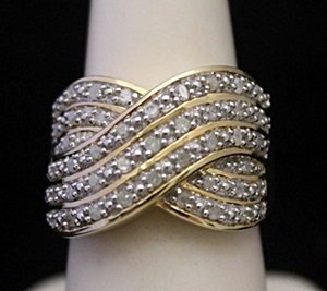 Fancy 14kt over Silver Ring with Cluster Diamonds: Fancy 14kt over Silver Ring with Cluster Diamonds (8J) Diamonds twt approx. 2.5cts VS1-2 Color G.
